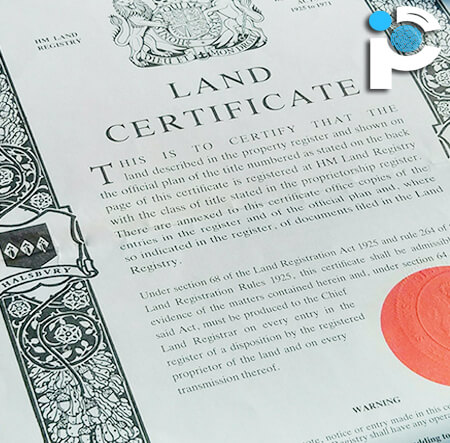 Close up photo of a British land certificate (deed)