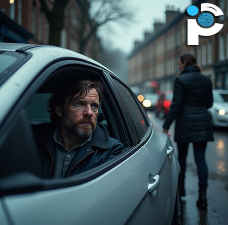A man stalking a woman